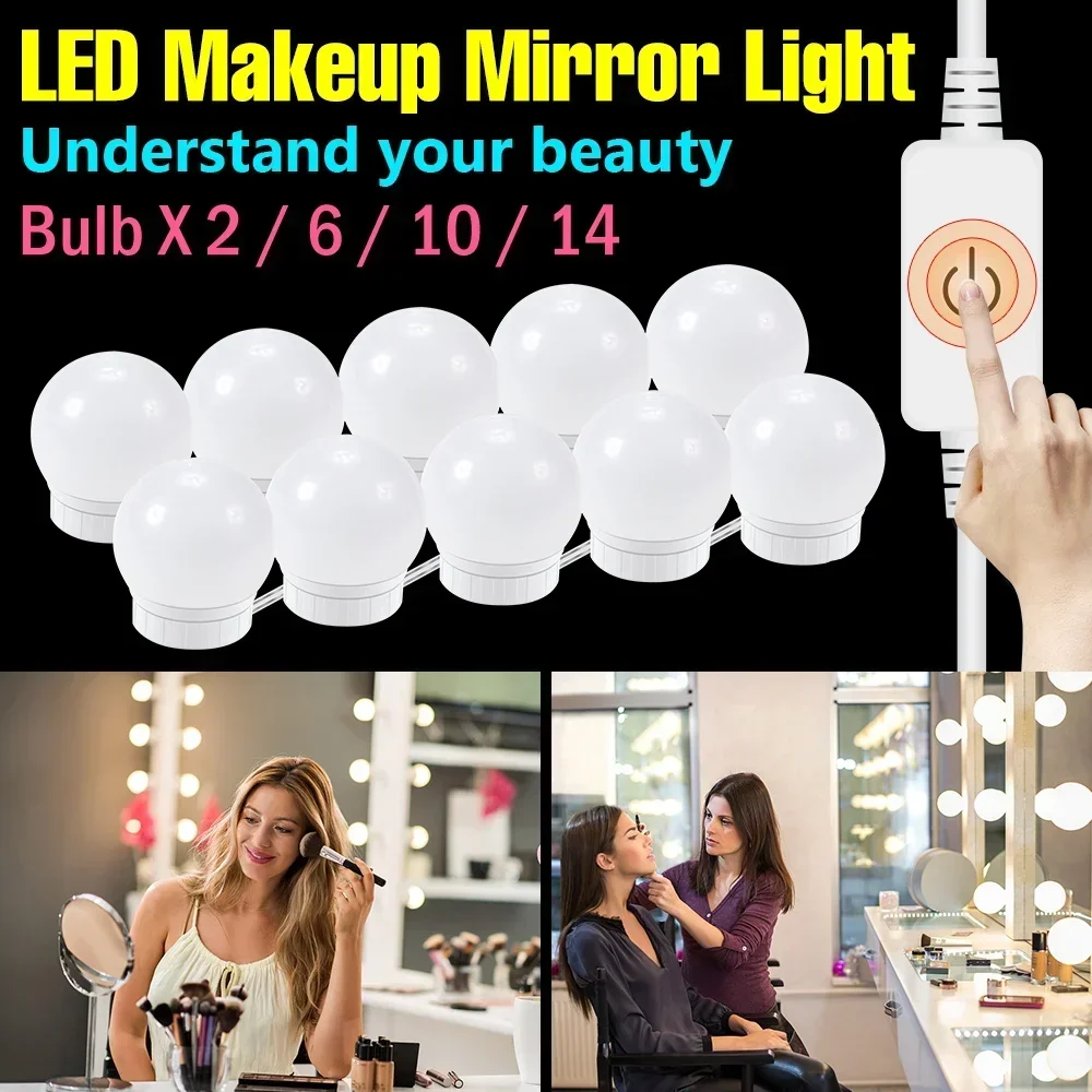 

Lady Beauty Makeup Lamp LED Dressing Table Vanity Light USB 5V Hollywood Woman Mirror Cabinet Fill Bulb Rotation Shrinking Wire