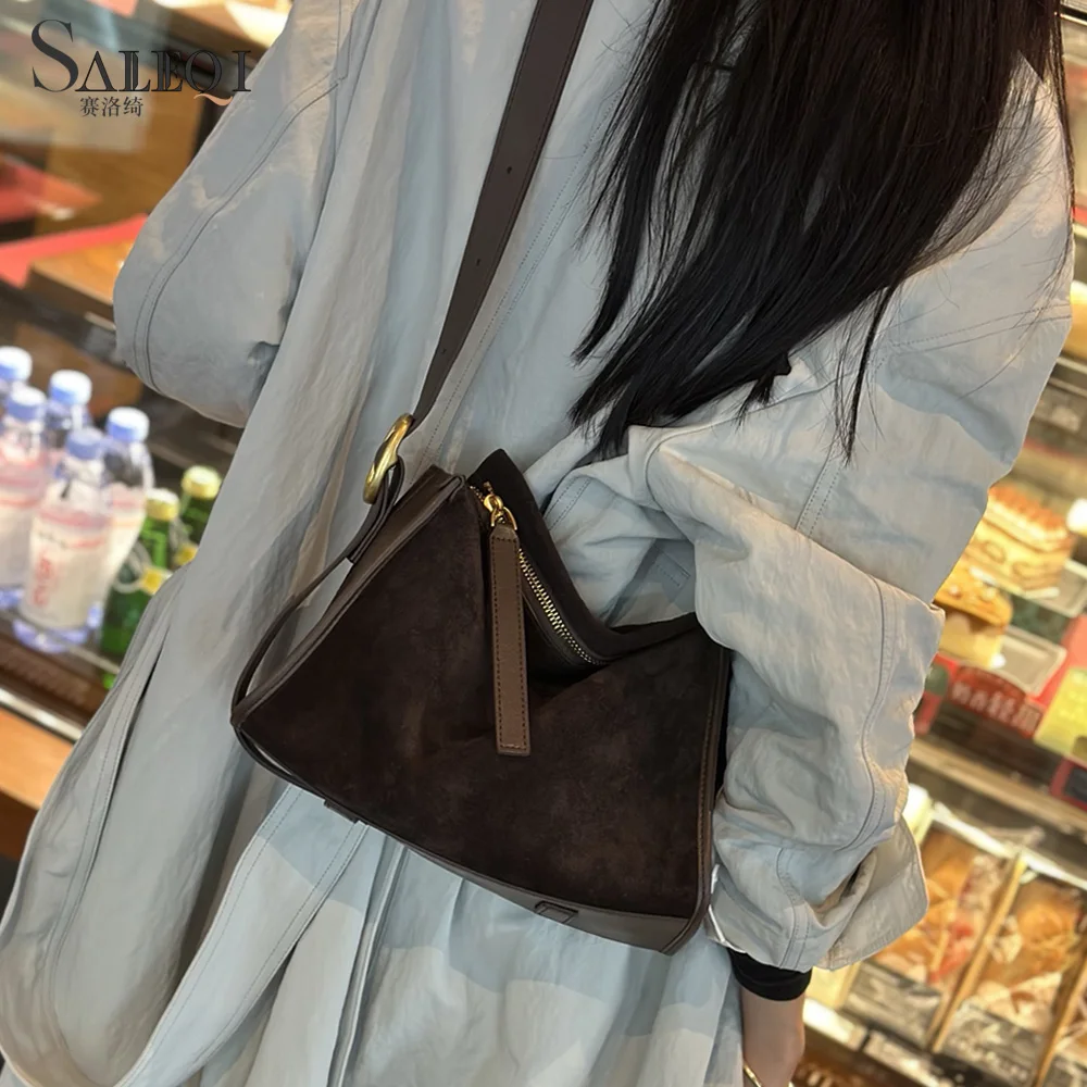 

Genuine Suede Leather Women Shoulder Crossbody Bag Luxury Designer Brand Soft Cowhide Female Cowhide Bag for Woman High Quality