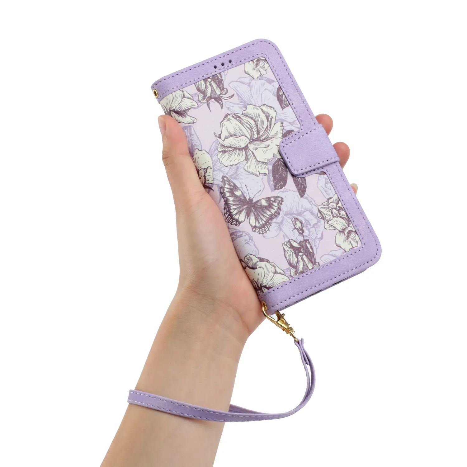 Malerei Kunst Blume Leder Telefon Brieftasche Fall Buch Für Samsung Galaxy S25 S24 S23 S22 S21 S20 FE A06 A16 A26 A36 A56 Flip-Cover – Detail 3