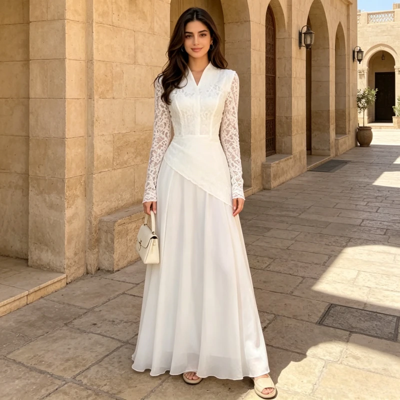 Women Lace Long Dress Dresses A Line Vestidos Y2k Streetwear V Neck Full Sleeve Irregular Hem Splice Party Night Evening 2026