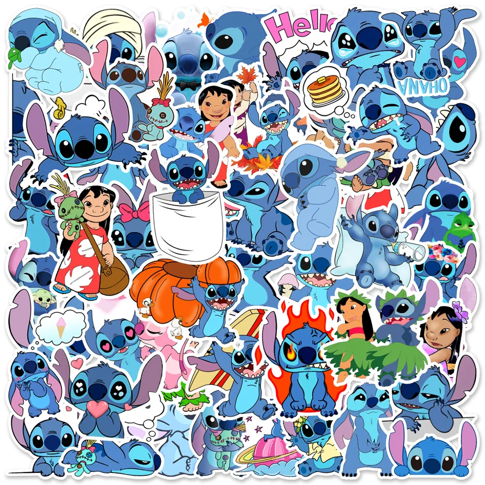 50/100Pcs Cartoon Disney Lilo Stitch Stickers Decals for Scrapbook Laptop Bike Luggage Skateboard Cute Graffiti Sticker Toy Gift