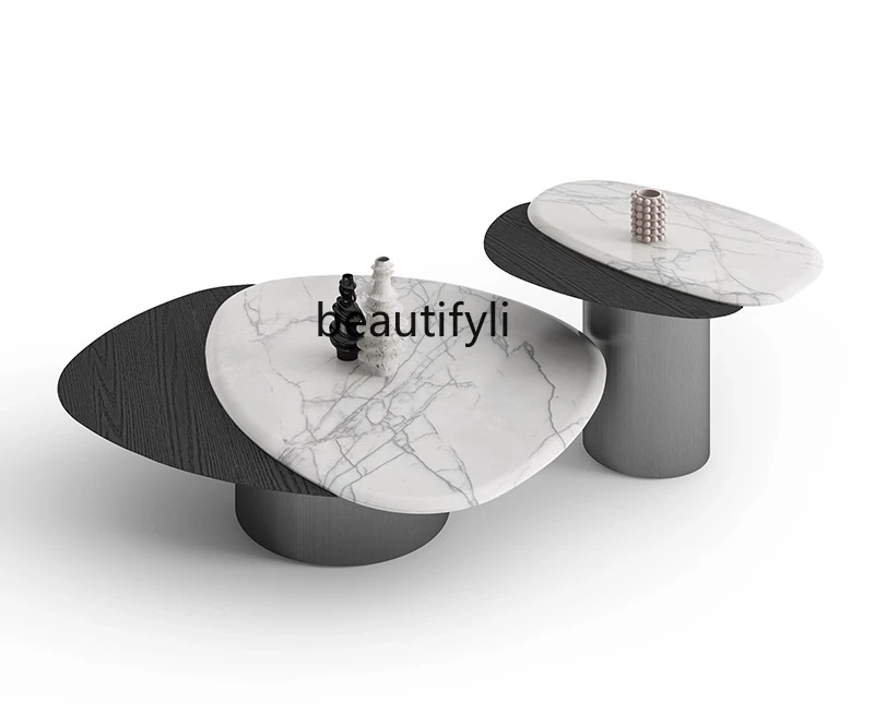 

Minimalist/Natural Stone + Solid Wood/Modern Simple Irregular Luxury Marble Coffee Table