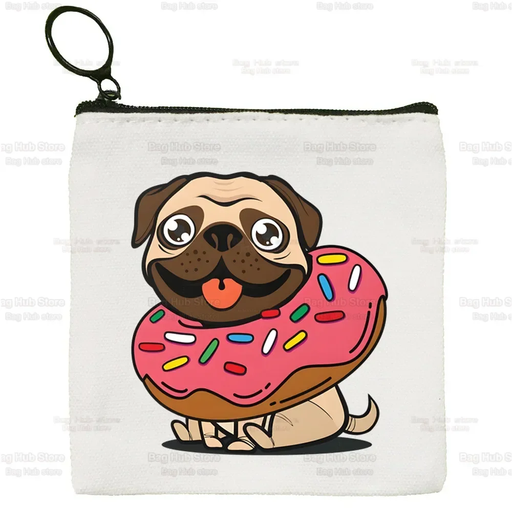 حقيبة نسائية جديدة من Pug Dog حقيبة بيضاء نقية مصنوعة يدويًا من القماش ومحفظة للعملات المعدنية وحقيبة يد على شكل سبورة بيضاء