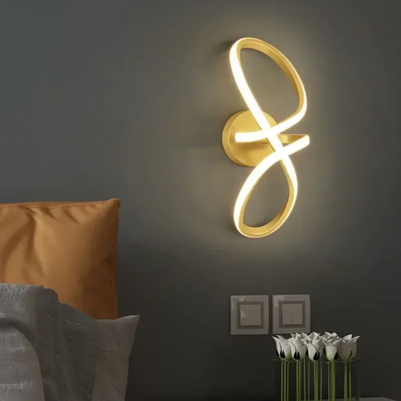 Modern LED wall lamp Gold Black Simple lamp for bedroom bedside living room background porch staircase lamp indoor home light