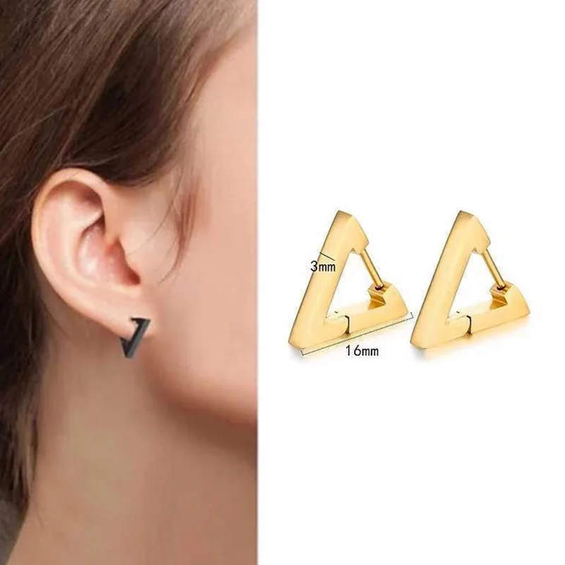 1 Pair Stainless Steel Geometric Triangle Unisex Punk Rock Earrings Women Men Piercing Push-Back Clip Ear Rings Party Jewelry