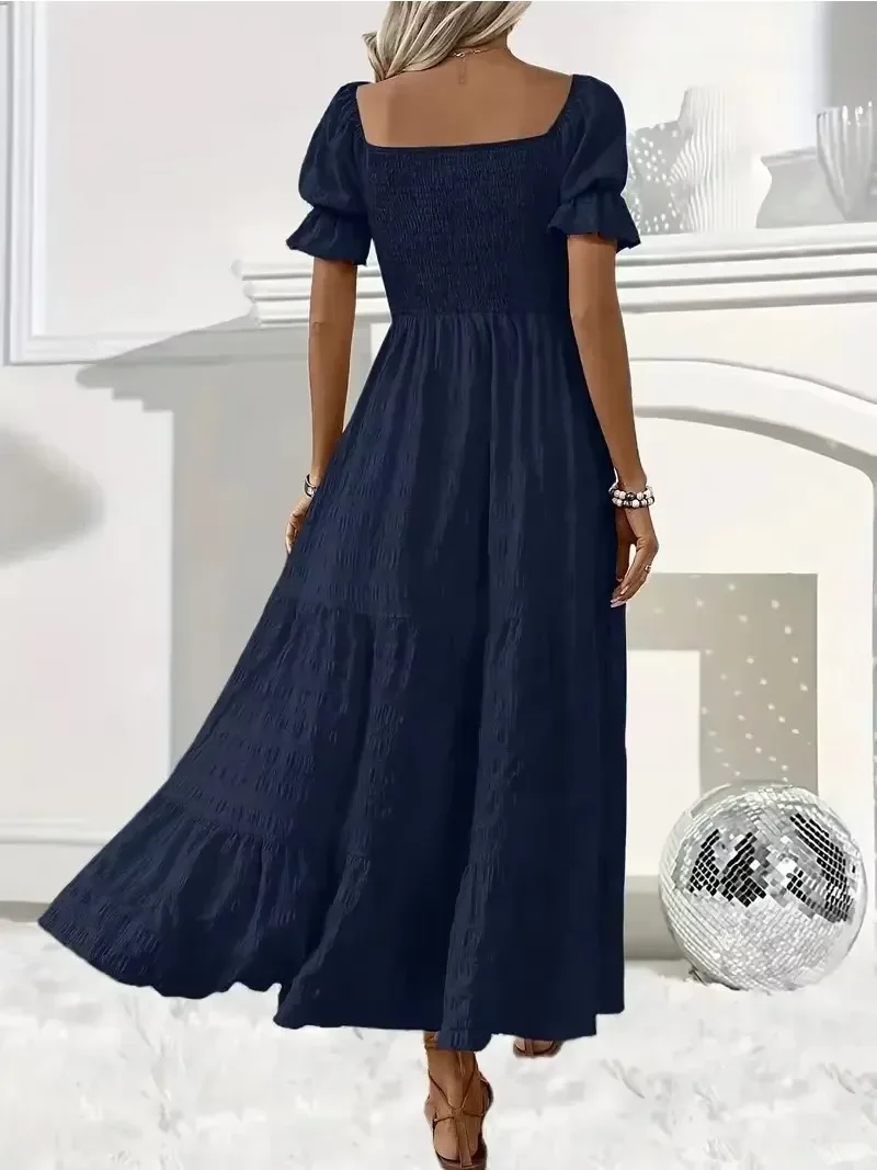 Plus Size 1XL-5XL Abito a tunica a maniche corte con collo quadrato da donna nuovo Abito maxi Abito elegante casual in tinta unita da donna