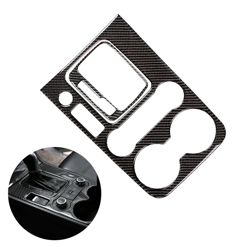 Real Carbon Fiber Car Interior Center Control Gear Shift Panel Water Cup Holder Cover Frame Trim For VW Touareg 2011 - 2018