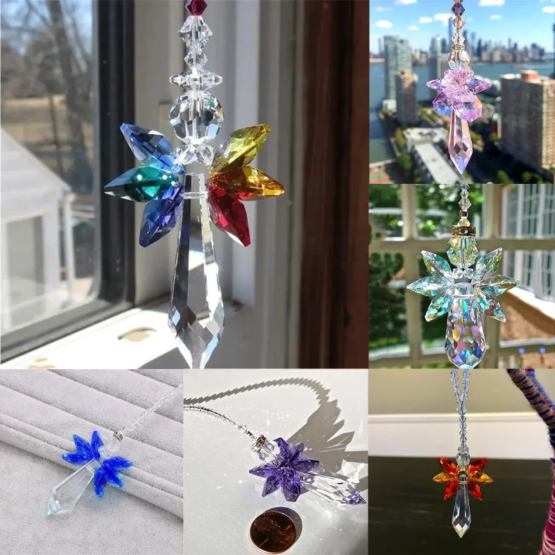 Modern Rainbow Crystal Ornaments Angel Chakra Suncatcher Car Charm Pendant Door Wall Window Wind Chimes Hanging Room Home Decor