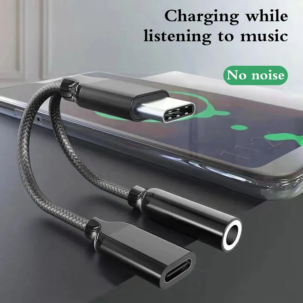 

2 In 1 USB To 3.5mm Headphone And Charger Adapter Type-C Port To Audio Jack With Dongle Cable Cord Multiple Colors Easy Transfer