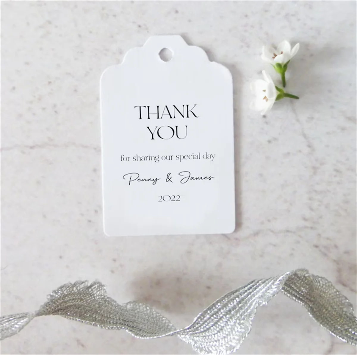 50pcs Thank You For Sharing Our Special Day Personalised Wedding Favour Tags - Modern Font Duo - Size small 3x4.5cm