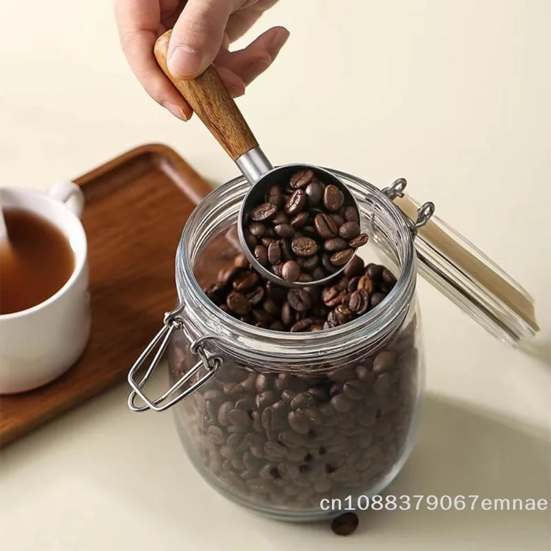 【xxx】Walnut Wood Coffee Scoop Stainless Steel Long Handle Measuring Spoon For Coffee Tablespoon Kitchen Tool Cafe Accessories