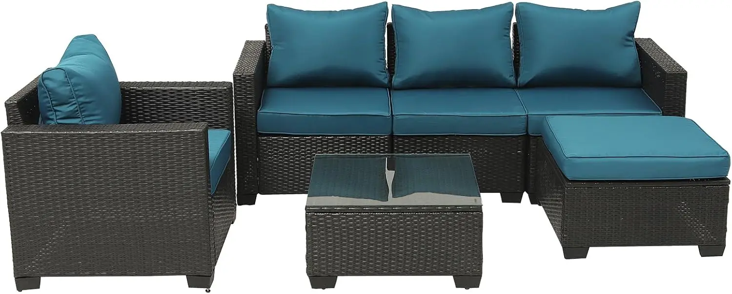 

Outdoor Furniture Set 6-Piece Rattan Sectional Outdoor Seating with 4 Patio Wicker Sofas,Ottomans,Cushions,Table