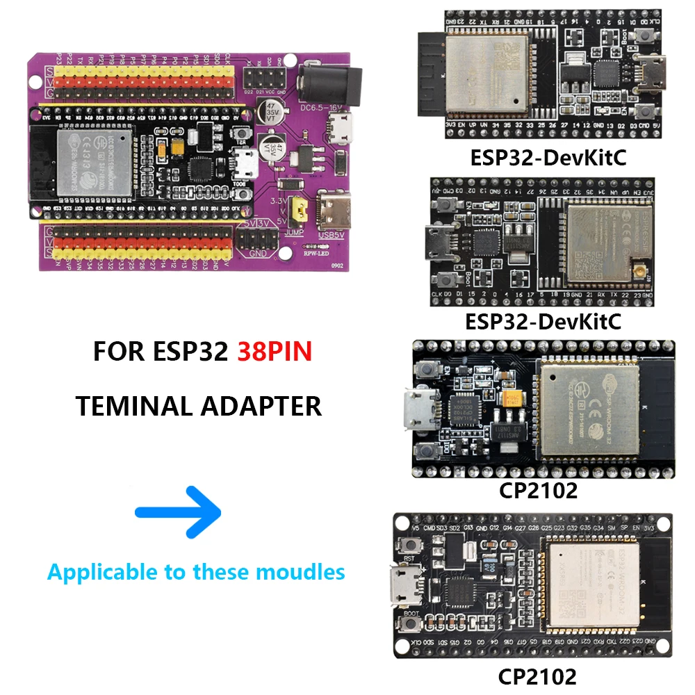 ESP32 Development Board TYPE-C/MICRO USB CP2102 WiFi+Bluetooth Dual Core ESP32-DevKitC-32 ESP-WROOM-32 Expansion Board 38PINS