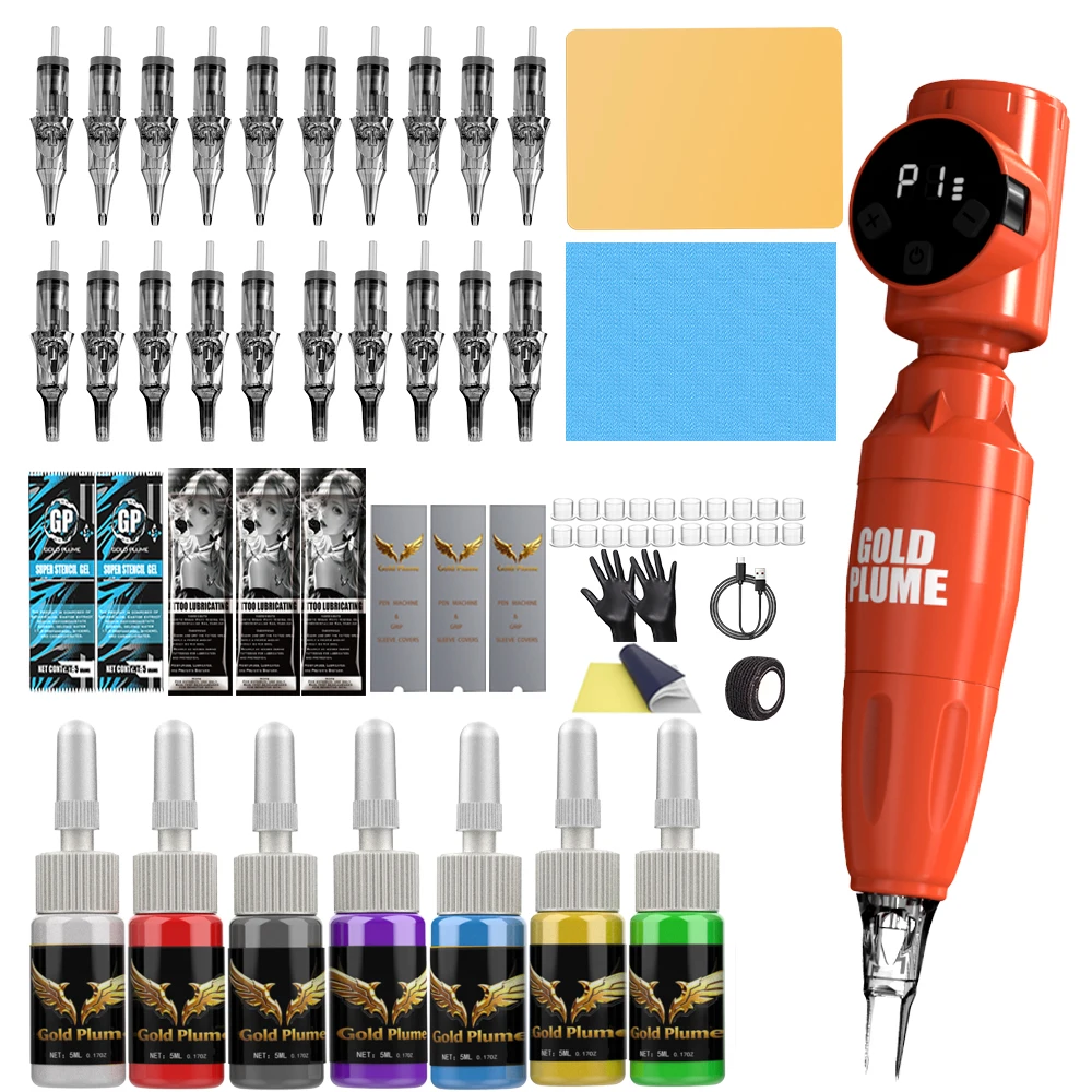 

Goldplume Wireless Tattoo Pen Kit 1100Mah Battery Tattoo Machine with Needles Permanent Ink Full Tattoo Supplies