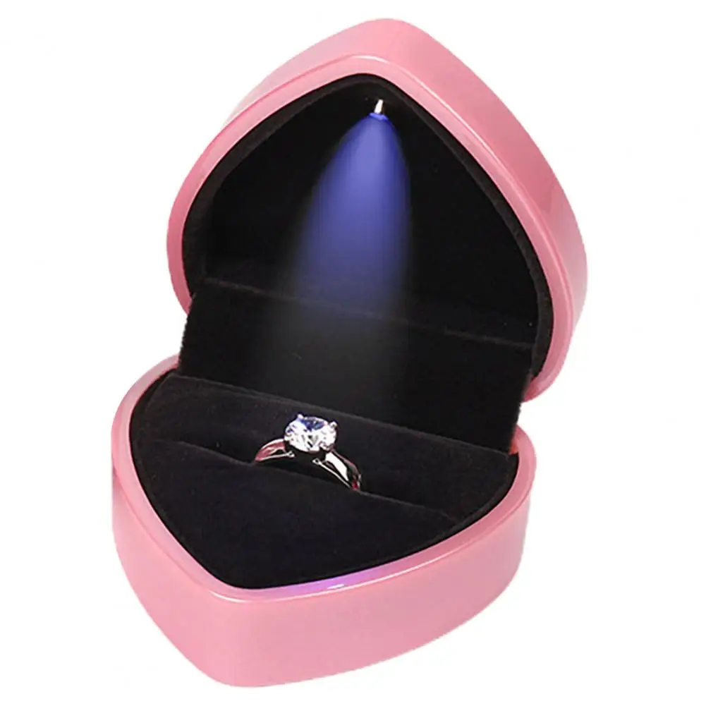 Ring Box with Led Light Elegant Ring Gift Box Heart Shaped Led Ring Box Portable Case for Proposal Engagement Wedding