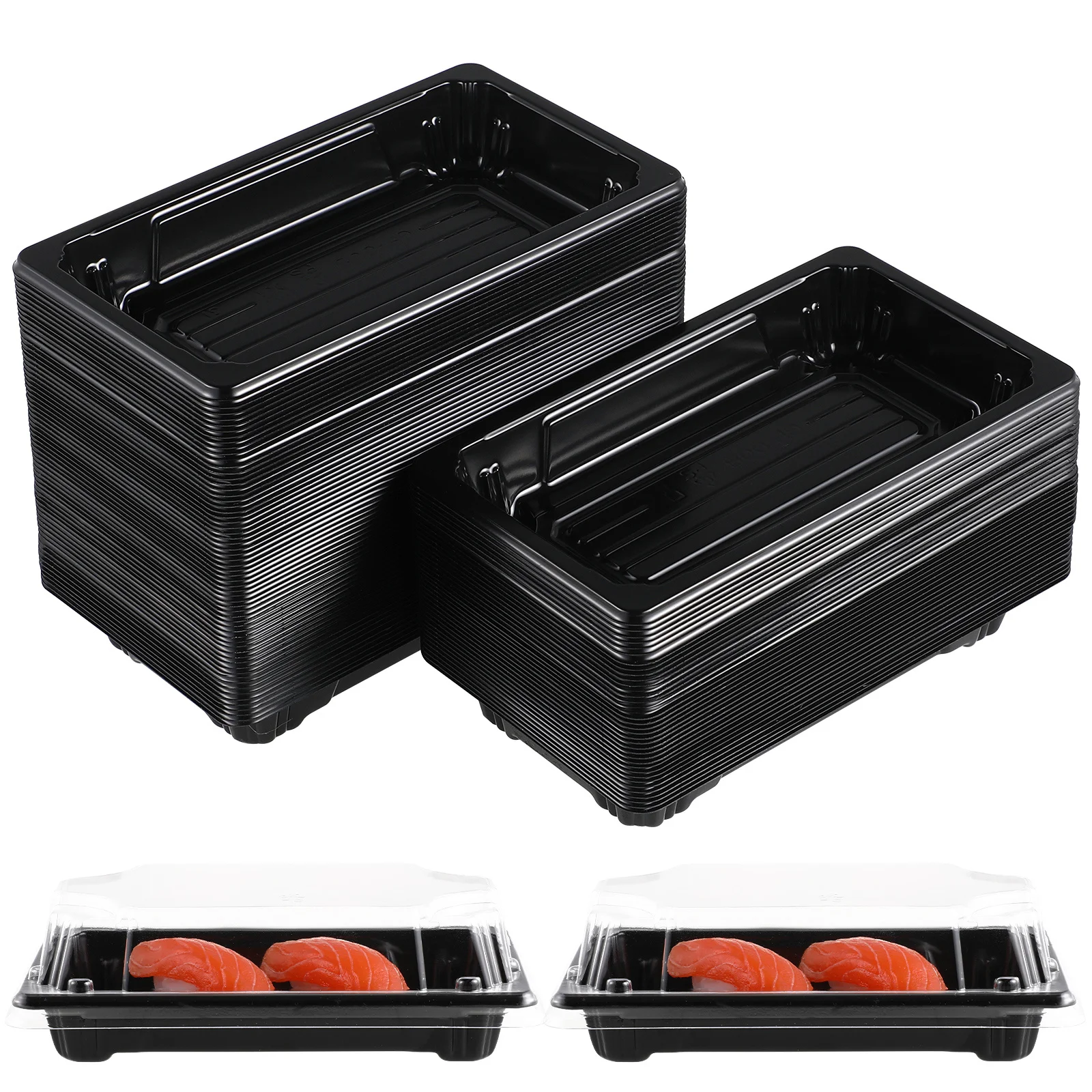 

100Pcs Sushi Packing Boxes Black Disposable Heat Preservation Take Out Boxes for Restaurant Lunch Party Fruit Carry Out Food