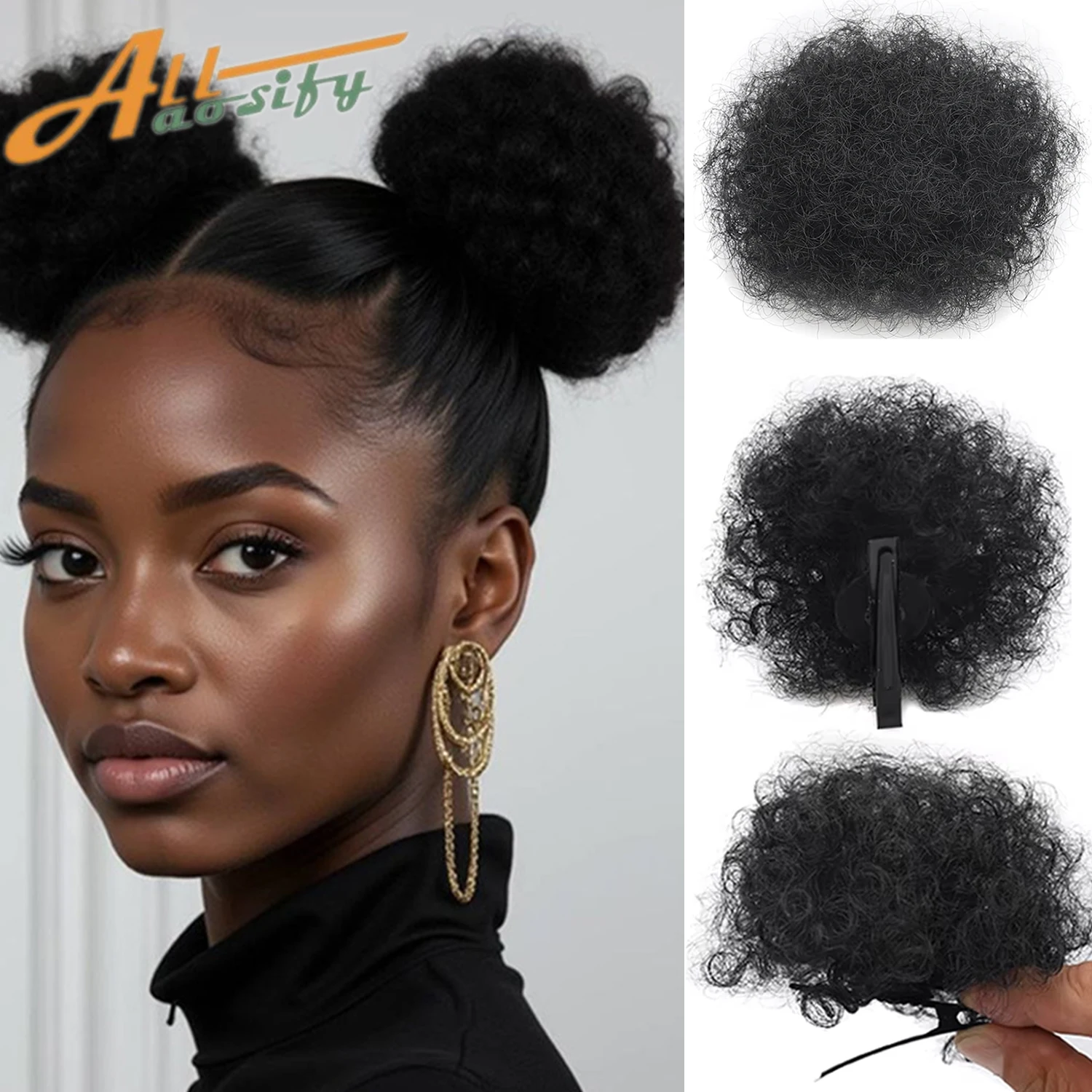 

Синтетический афро-пуф на заколке для волос для детей, 2 шт., маленький кудрявый хвост, наращивание для маленьких девочек, шиньон для многократного использования