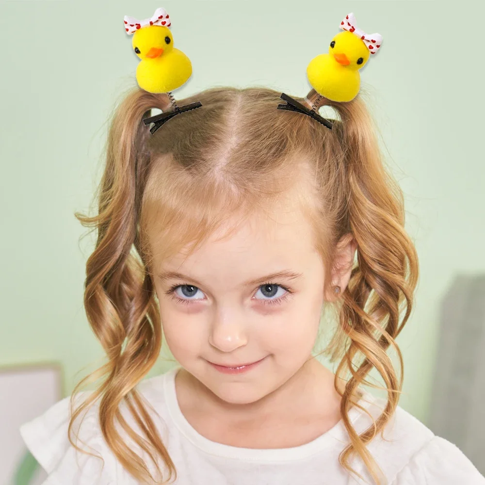 1/2Pcs Cartoon Funny Children 3D Little Yellow Duck Plush Hairpin Fashion DIY Animal Duckbill Clip Accessories Party Hair Clips