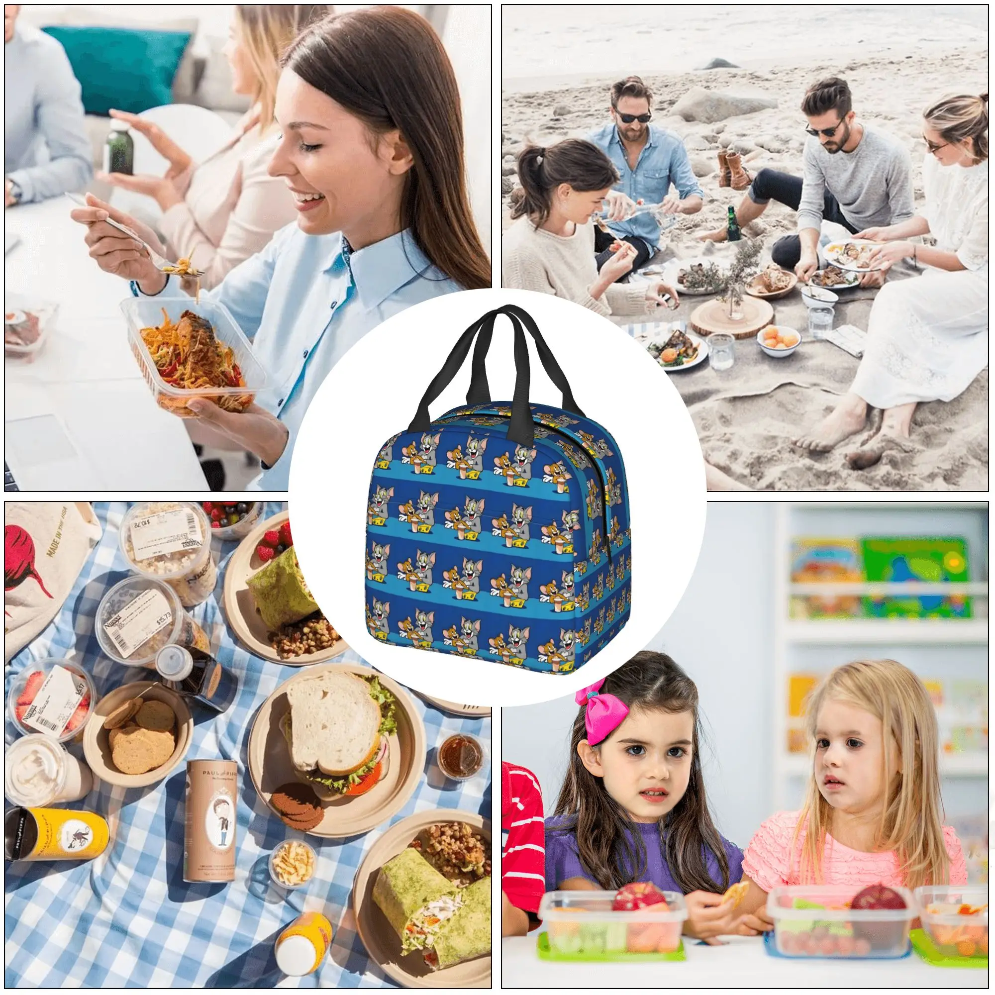 Custom Happy T-Tom And J-Jerry Portable Lunch Boxes Women Waterproof Cartoon Thermal Cooler Food Insulated Lunch Bag Office Work view 6