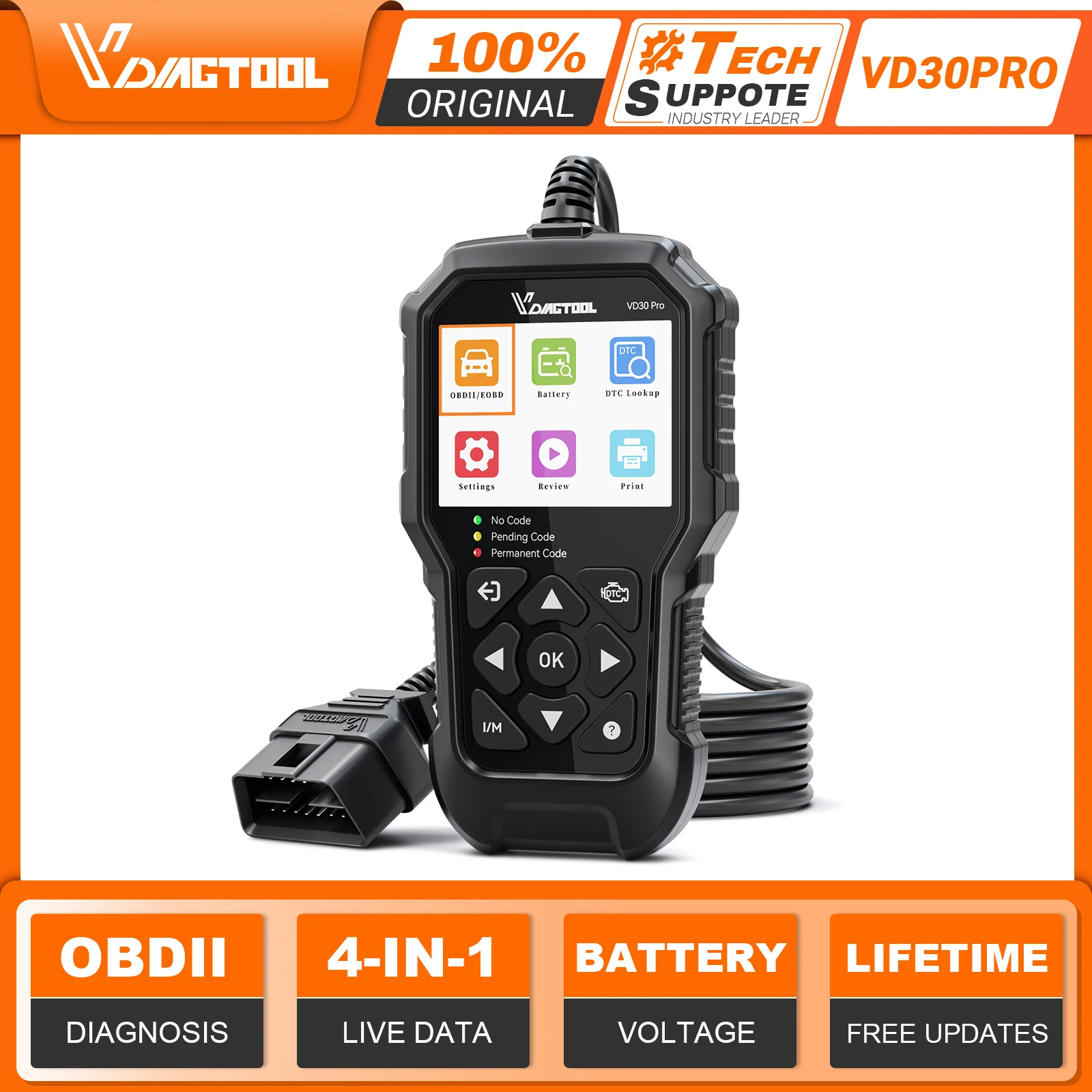 VDIAGTOOL VD30Pro OBD2 Scanner Car Diagnostic Tool Check Engine Battery Voltage TestingCode Reader I/M Readiness for OBDII Cars
