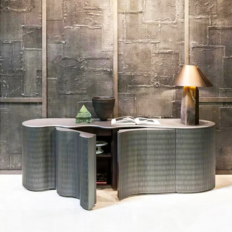 Wave curved solid wood dining side cabinet, high-end light luxury storage storage, home entrance cabinet