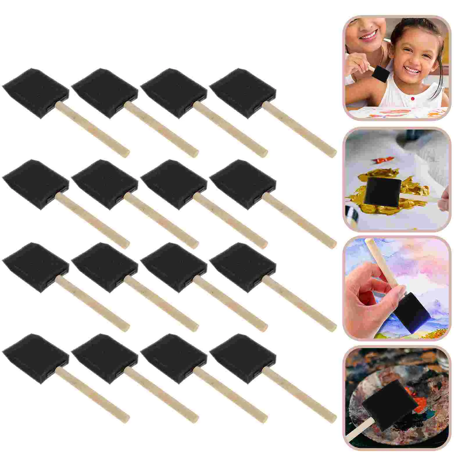 

16 Pcs Sponge Brush Graffiti Wood Handle Paint Kid DIY Wooden Painting Drawing Brushes for Kids