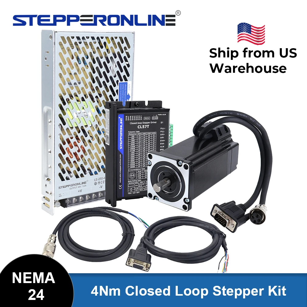 STEPPERONLINE Nema 24 4Nm Closed Loop Stepper Motor Kit 2 Phase Nema24 Motor 566.56oz.in 5A and Servo Driver CL57T Kit