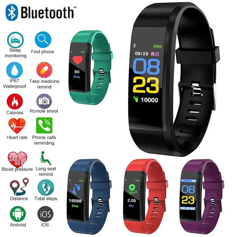 115plus Bluetooth 4.0 Intelligent Sports Bracelet Smartwatch for IOS Android Sport Fitness Tracker Kids Touch Wristband Watch