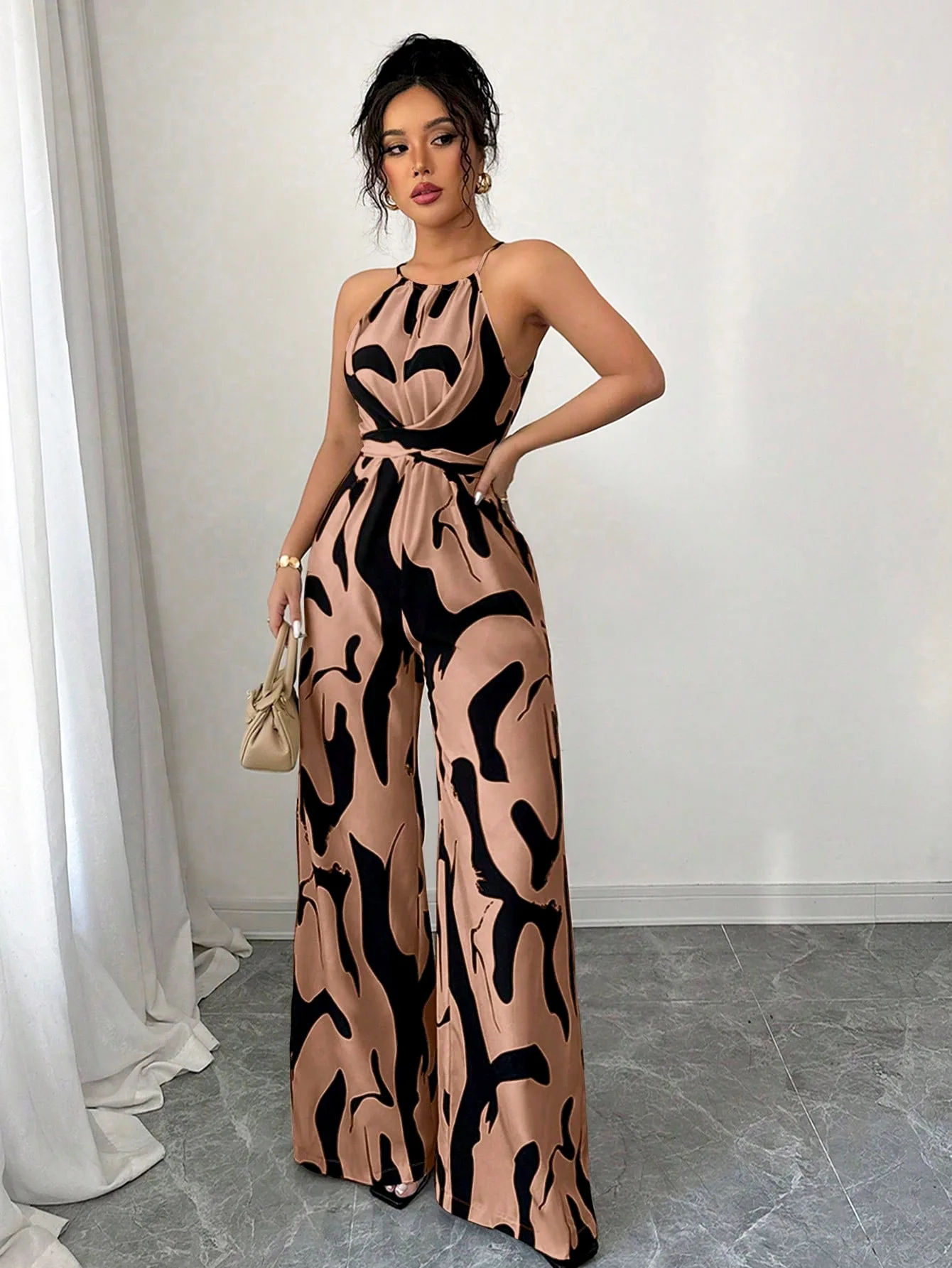 Combinaison d'été Sexy à col licou pour femmes, pantalon décontracté, combinaisons pour femmes, imprimé géométrique, tenues de fête pour femmes