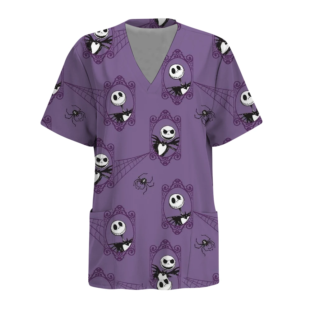 Damska bluzka pielęgniarska Disney Miasteczko Halloween Moda damska Casualowa bluzka z nadrukiem Strój roboczy ochronny Odzież medyczna