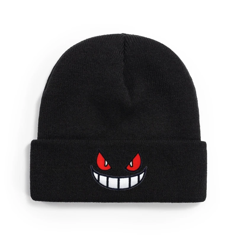 Europe and the United States new cartoon big mouth red eyes embroidered knitted hat warm hat autumn and winter wool hat.