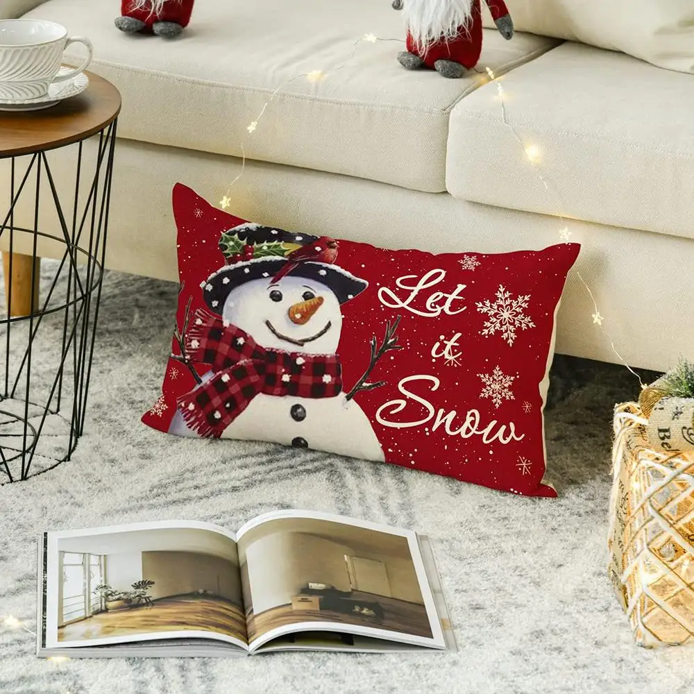 Christmas Merry & Bright Eucalyptus Throw Pillow Cover 12 X 20 Inch Winter Holiday Santa Claus Cushion Case Decor for Sofa Couch