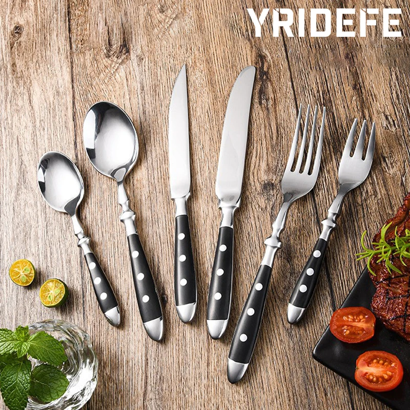 Classic Elegant Stainless steel cutlery, 4/6/8 piece set High quality Spork Knife Full Fork Steak Knife Creative cutlery Set