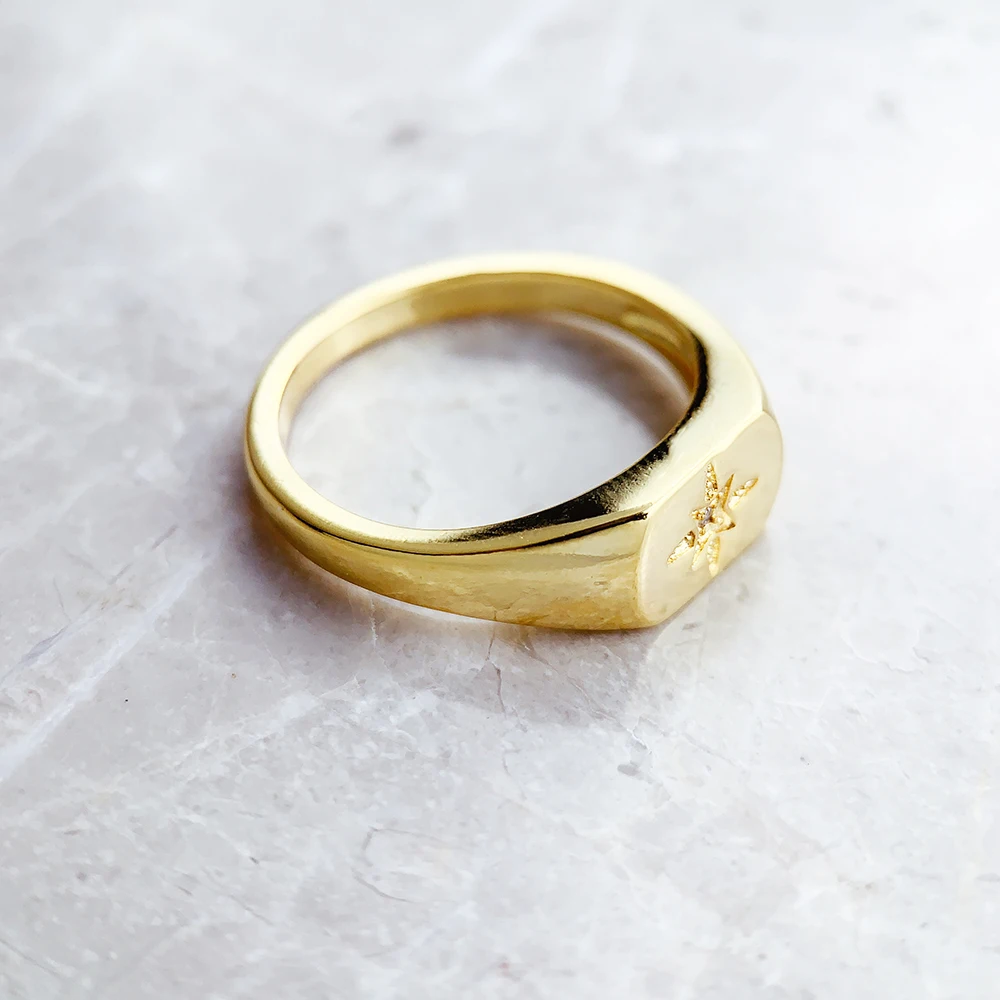Siegelring, Vintage-Stern, Gold, Europa-Stil, nostalgischer feiner Schmuck für Frauen, Sommer, brandneues Geschenk aus reinem 925er-Sterlingsilber – Detail 4