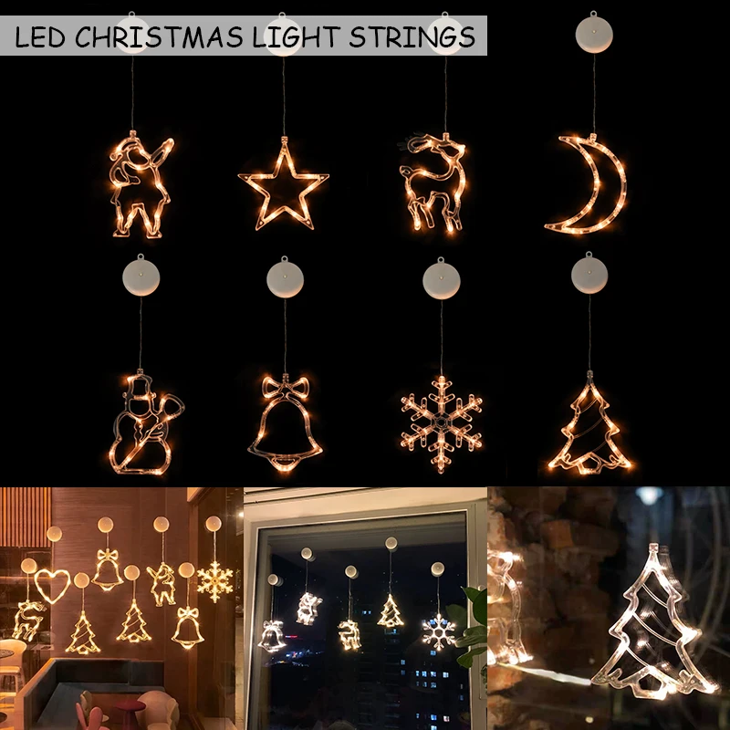 

Christmas Decoration Light LED Fairy String Star Snowflake Deer Bells Tree Garland Lights Window Battery Powered Decor Lamp