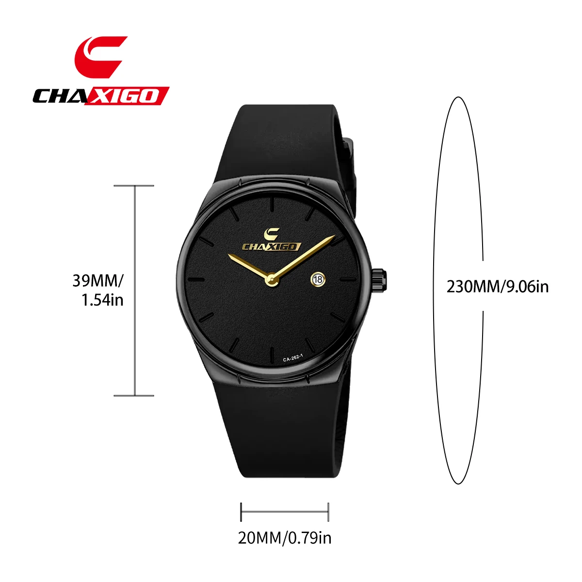 CHAXIGO Unisex Zegarek Modny z Prostym Skórzanym Paskiem, Koperta 39mm, Wyświetlacz Daty, Wodoodporność 30m, Zegarek Kwarcowy
