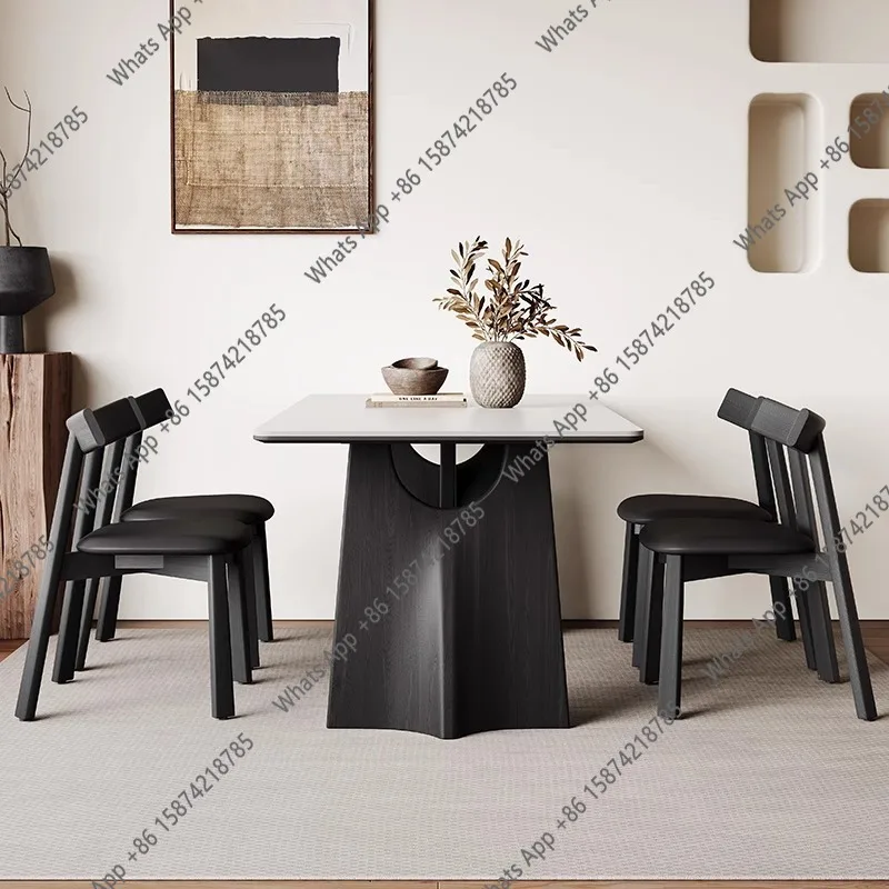 

Средневековый обеденный стол из массива дерева «Летающая ворона», простой дизайнерский прямоугольный обеденный стол с матовой белой каменной столешницей