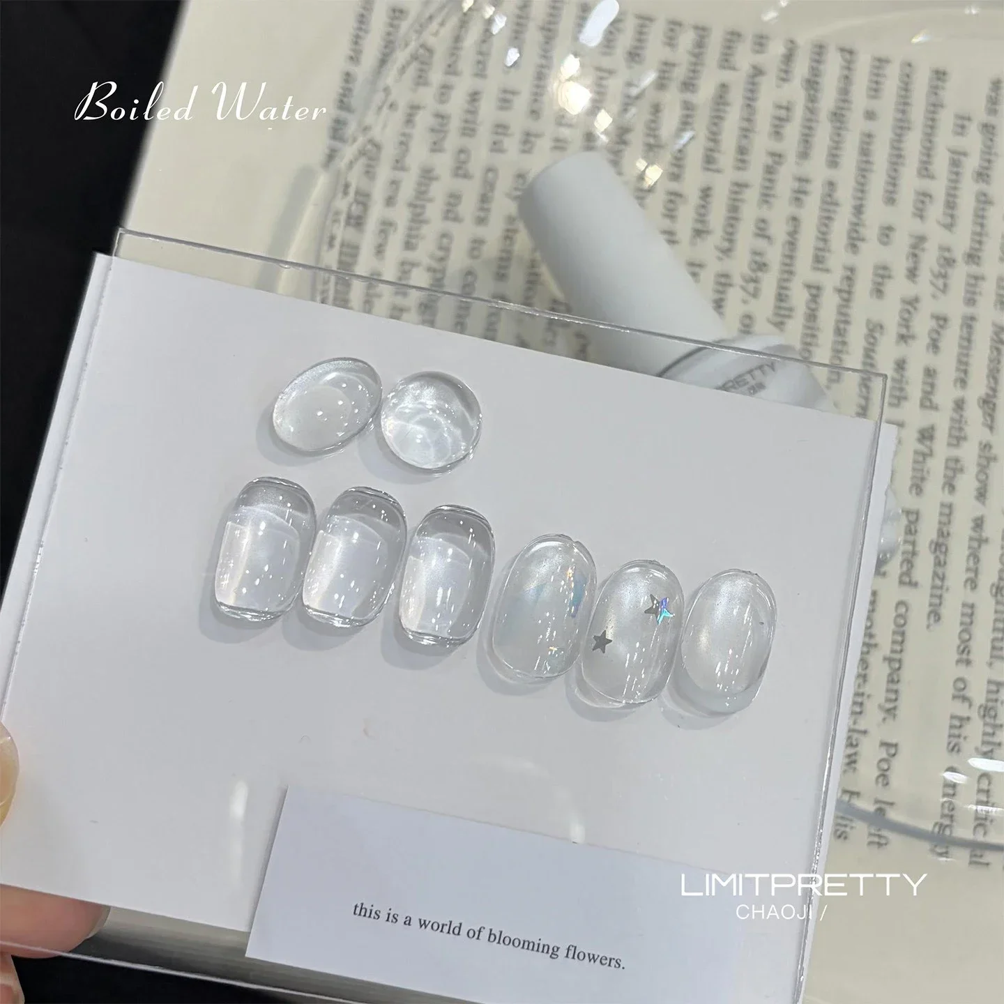 Eisklarer Weißer Wasser-Katzenauge-Gel-Nagellack Ohne Basislack Transparenter Magnetischer Nagellack Hochglanz Schimmernder UV-Gel zum Einweichen – Detail 4