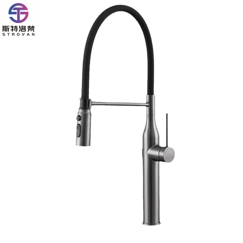 

Luxury Modern Gray Stainless Steel Kitchen Faucet Hot Cold Faucet Rotating Feature Universal Extension Ceramic