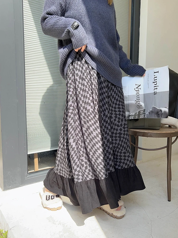 Vogana Original Übergröße Winter Mode Retro Diamant Maßgeschneiderter Rock mit Schleppe, Figurformend, Midi-Länge