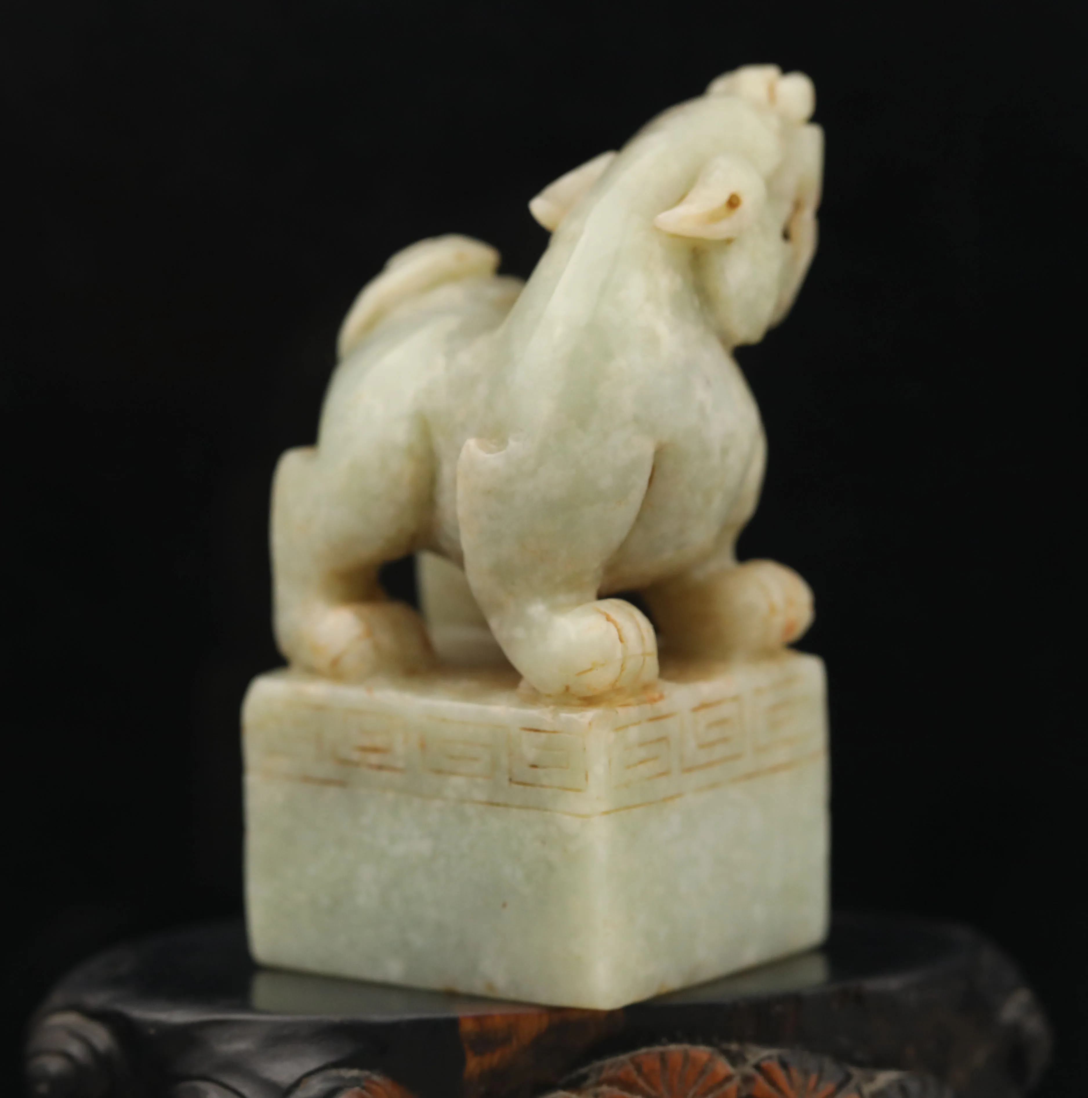 الصين القديمة الطبيعية اليشم الهيتي منحوتة تمثال التنين لونغ الختم # 49