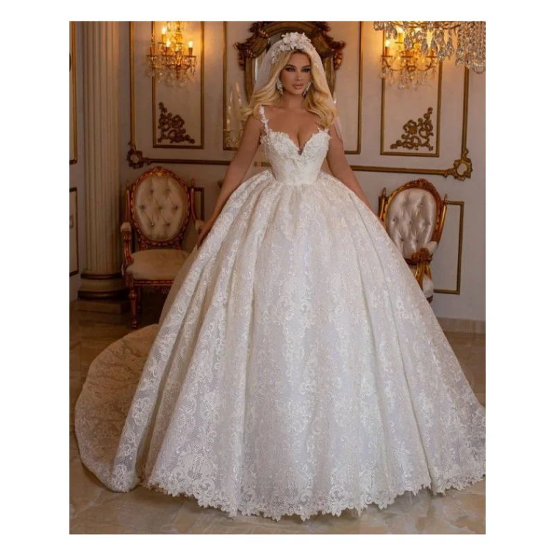 

Customized Women's A-Line Princess Dress Wedding Sweetheart Neckline Thick Shoulder Strap Sleeveless Backless Vestido De Novia