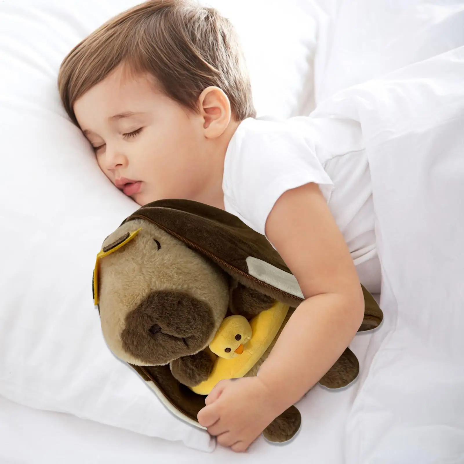Cute Capybara Breathing Toy Sleeping Plush Toy with Music and Breathing Light Backpack Dual-Use Plush Toy Sleep Comfort Doll