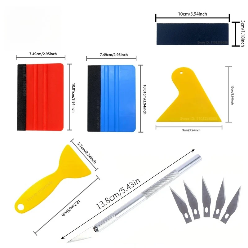 Professional Complete Vinyl Wrap Tool Kit Carbon Fiber Squeegee Tint Cutter for Car Window Tint PPF Film Application