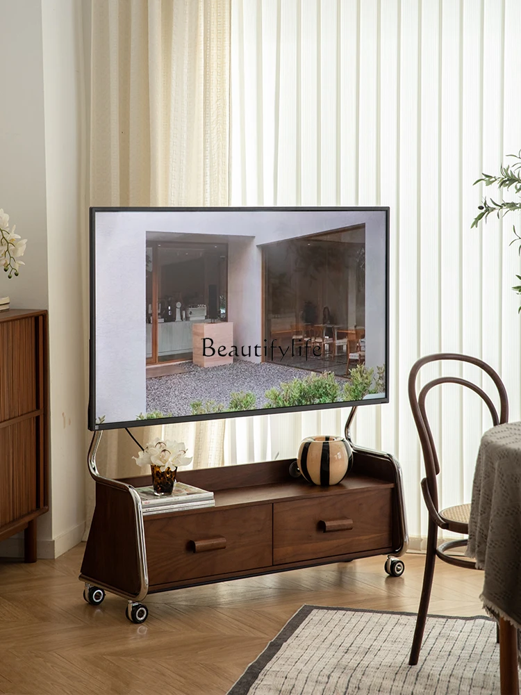 

Retro Movable TV Stand Living Room Home Multi-Function Floor Monitor Rack