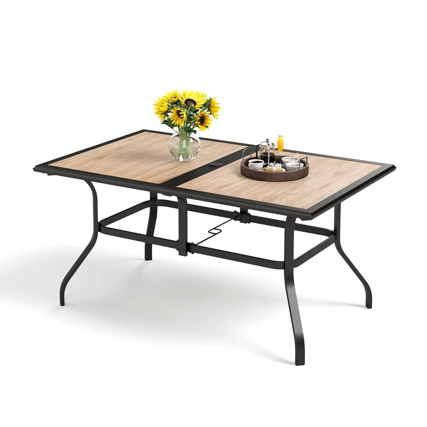 Outdoor Dining Table for 6, Metal Table w/Umbrella Hole | 60