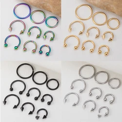 9pcs Stainless Steel Nose Ring Septum Hoop Earrings Ear Cartilage Tragus Helix Circular Lip Jewelry Horseshoe Real Piercing Set