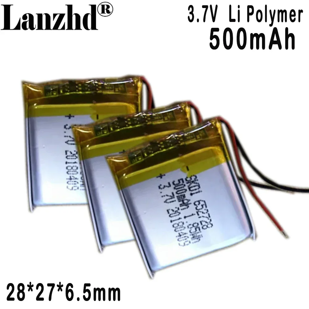 652728 3.7V Polymer lithium Battery 500mAh For Smartwatch Bluetooth speaker LED light fixture  supply smart sound