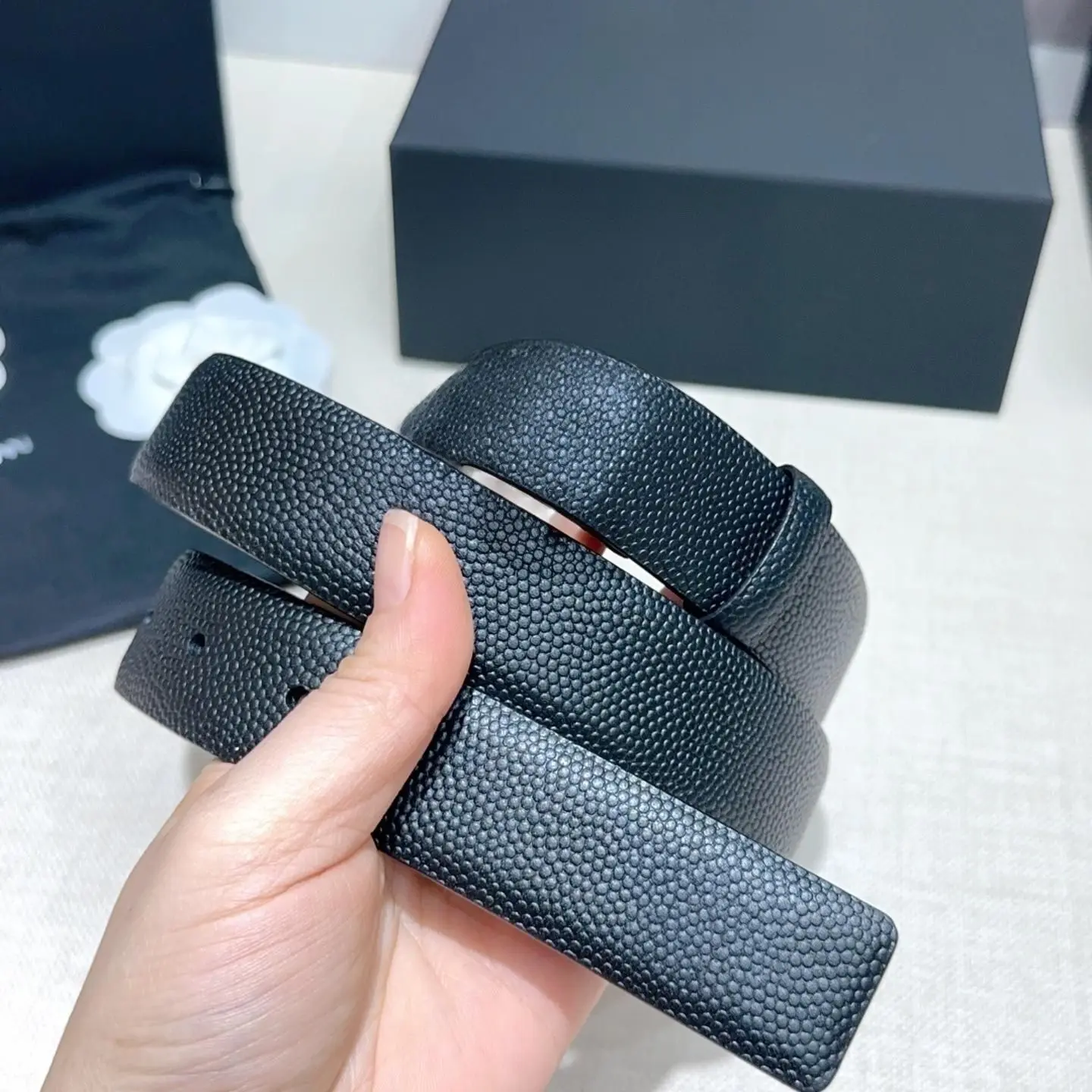 Unisex Reversible Black Pebbled Grain Leather Belt Strap Without Buckle Double Sided Cowhide Waist Belt Replacement Band for Pants