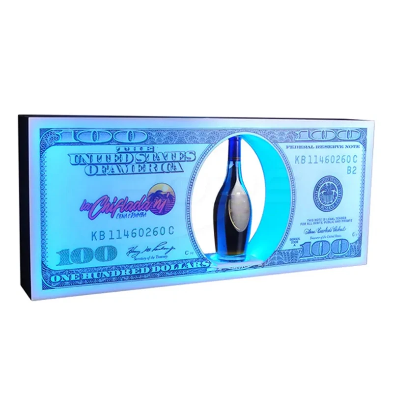 Premium Custom LED Liquor Display StandLED Metal Acrylic Champagne Dollar Euro Wine Bottle Display Stand Suitable For Weddings,
